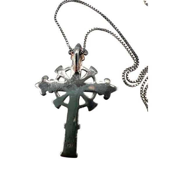 Unisex Silver Fleur-De-Lis Cross 1.75" Pendant Necklace 18" 925 Box Chain Vtg - Picture 4 of 8